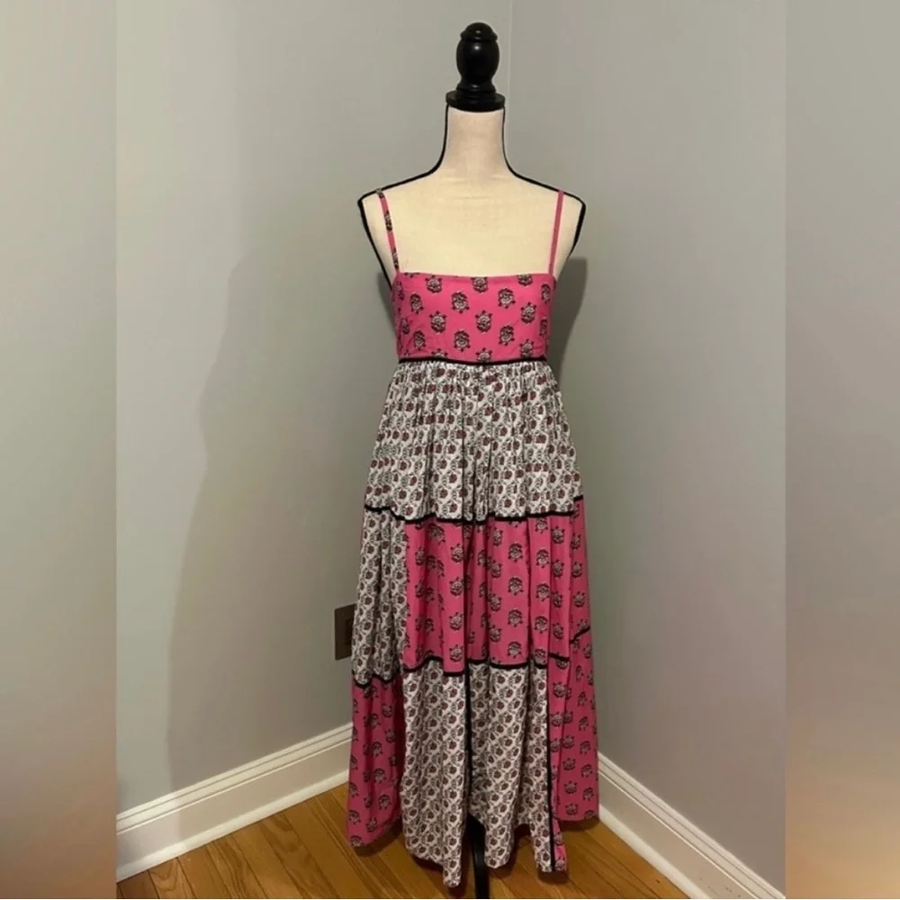 RHODE SAACHI PATCHWORK MIDI DRESS IN HOT PINK - Picture 2 of 7